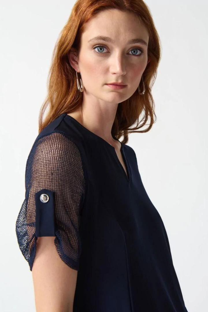 chinese dress ladies Joseph Ribkoff Midnight Blue Netted Sleeve Dress Style 242218 – Tango  Boutique