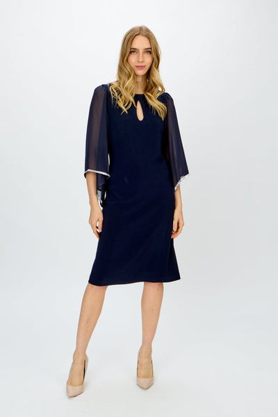 Joseph Ribkoff Midnight Blue Rhinestone Trim Chiffon Sleeve Style 241709 - Tango Boutique