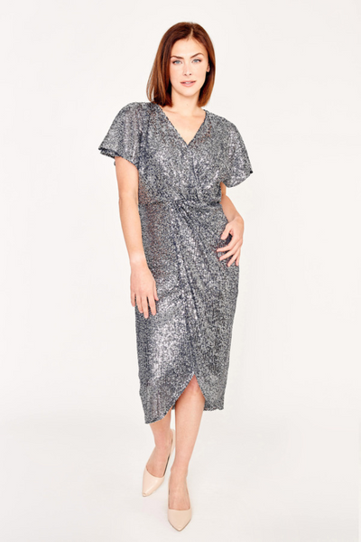 Joseph Ribkoff Midnight Blue Sequin Ruched Dress Style 231760 - Tango Boutique