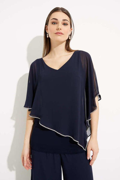 Joseph Ribkoff Midnight Blue Sheer Overlay Rhinestone Hem  Top Style 223738 - Tango Boutique