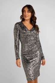 Joseph Ribkoff Midnight Blue Silver Sequin Dress Style 223720 - Tango Boutique