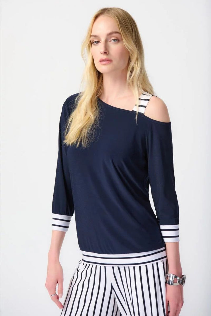 Midnight Blue & Vanilla One Shoulder Top Style 241168
