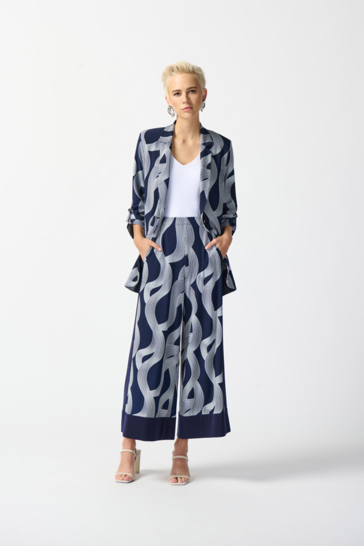 Midnight Blue & Vanilla Wide Leg Abstract Print Pant Style