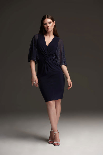 Joseph Ribkoff Midnight Embellished Sheer Sleeve Dress Style 213714 - Tango Boutique
