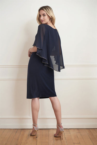 Joseph Ribkoff Midnight Rhinestone Cape Dress Style 221353 - Tango Boutique