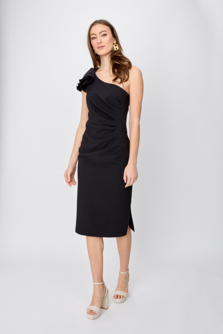 Midnight Ruffle Shoulder Asymmetric Dress Style 241755 – Tango Boutique