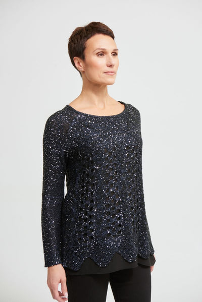 Joseph Ribkoff Midnight Sequined Sweater Top Style 213930 - Tango Boutique