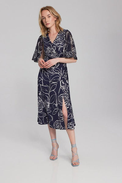 Joseph Ribkoff Midnight & Vanilla Floral Print Dress Style 241764 - Tango Boutique