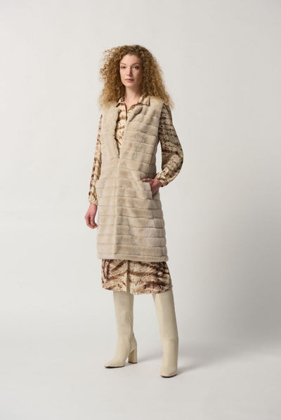 Joseph Ribkoff Oat Faux Fur Sleeveless Vest Style 233924 - Tango Boutique