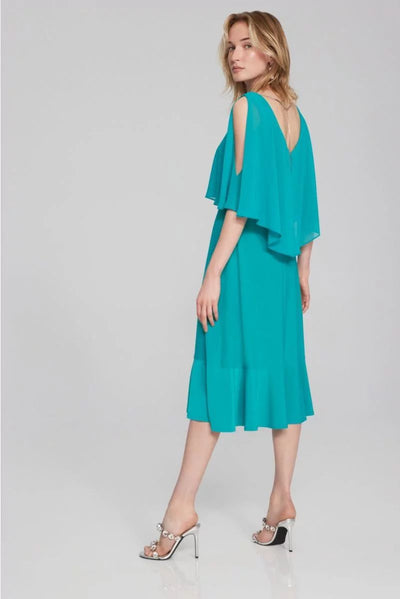 Joseph Ribkoff Ocean Blue Dual Fabric Overlay Dress Style 241706 - Tango Boutique