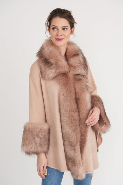Joseph Ribkoff Pink Quartz Faux Fur Trim Cape Style 203149 - Tango Boutique