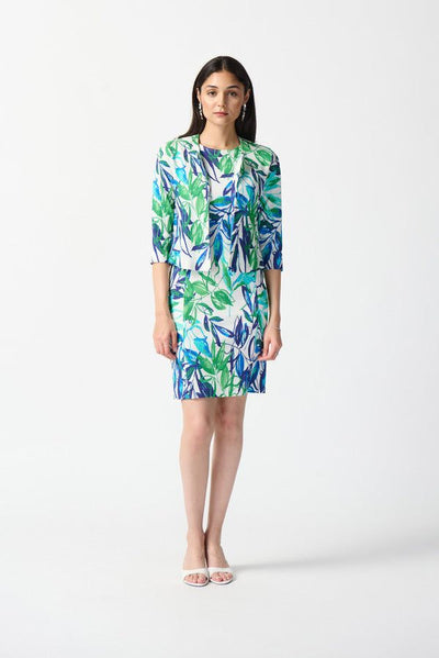 Joseph Ribkoff Pleated Leaf Print Dress & Jacket Style 242187 - Tango Boutique