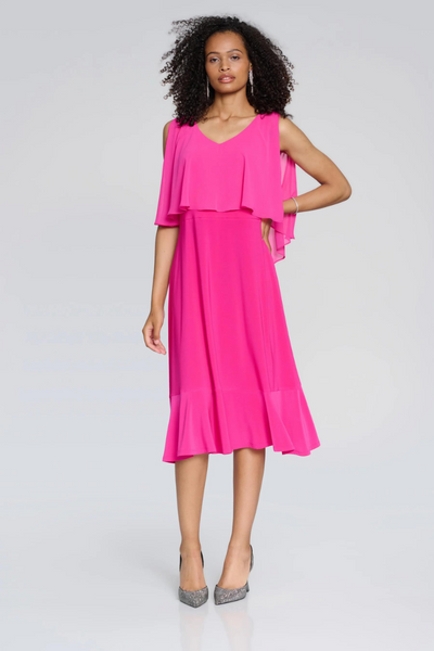 Joseph Ribkoff Shocking Pink Dual Fabric Overlay Dress Style 241706 - Tango Boutique