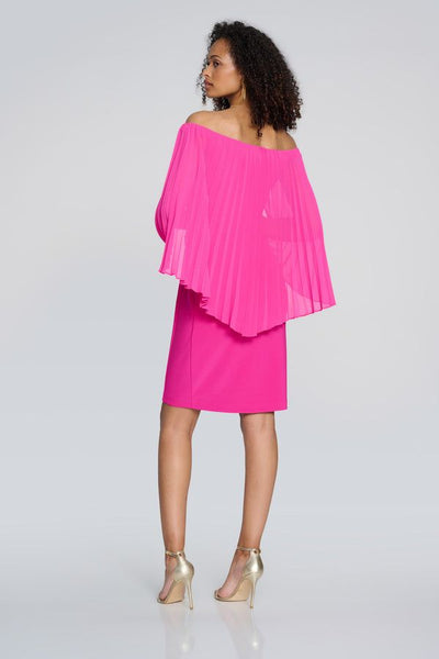 Joseph Ribkoff Shocking Pink Pleated Sleeves Off the Shoulder Dress Style 241781 - Tango Boutique