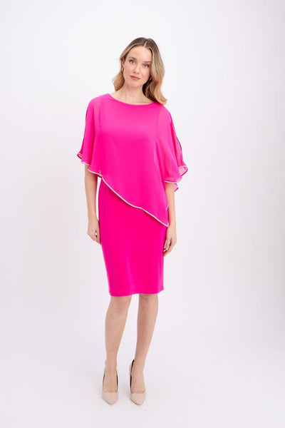 Joseph Ribkoff Shocking Pink Sheer Overlay Dress Style 223762 - Tango Boutique