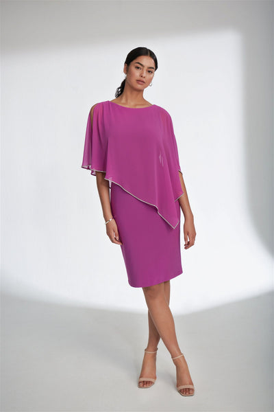 Joseph Ribkoff Sparkling Grape Rhinestone Trim Layered Dress Style 221062 - Tango Boutique