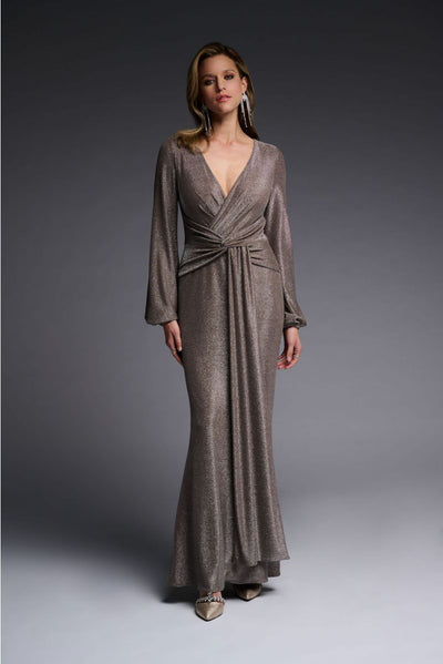 Joseph Ribkoff Taupe Shimmer Front Ruching Gown Style 223711 - Tango Boutique