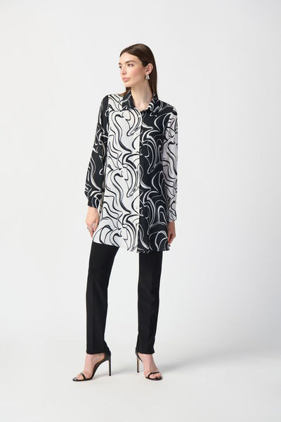 Joseph Ribkoff Vanilla & Black Abstract Print Long Sleeve Blouse Style 241250 - Tango Boutique