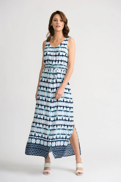 Joseph Ribkoff Vanilla & Blue Side Slit Maxi Dress Style 202218 - Tango Boutique