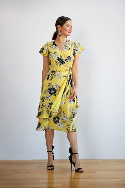 Joseph Ribkoff Yellow Floral Print Wrap Dress Style Dress Style 202425 - Tango Boutique
