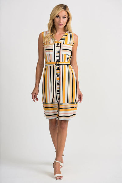 Joseph Ribkoff Yellow White Black Stripe Dress Style 201494 - Tango Boutique