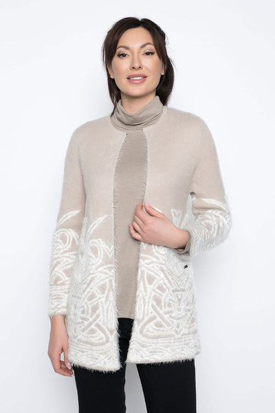 Picadilly Vanilla Taupe Jacquard Sweater Cardigan Style UK539 - Tango Boutique
