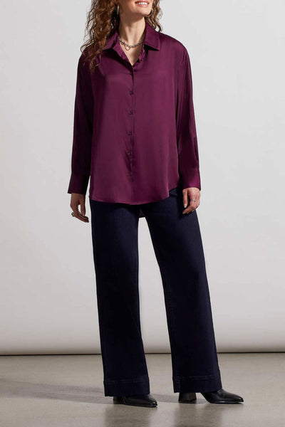 Tribal Black Orchid Satin Button Down Blouse Style 7935 - Tango Boutique
