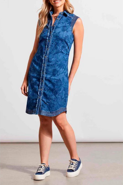 Tribal Ocean Blue Denim Ruched Sleeveless Sundress Style 5400 - Tango Boutique