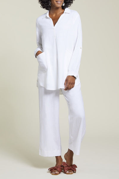 Tribal White  Linen Blend Tunic Style 1290 - Tango Boutique